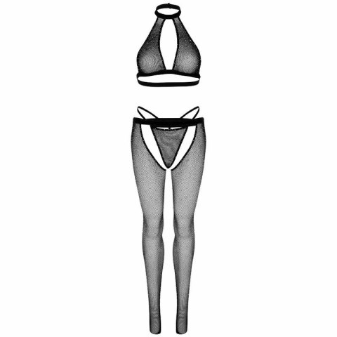 Leg Avenue komplet top kabaretkowy z kryształkami + stringi i rajstopy OS
