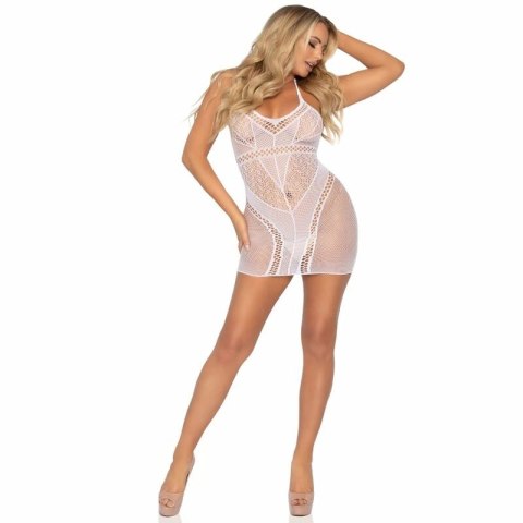 Leg Avenue mini sukienka wielosiatkowa biała, wiązana na szyi, one size