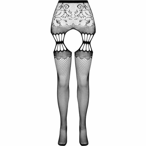 PASSION S027 rajstopy czarne z imitacją podwiązki, uniwersalny rozmiar