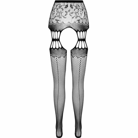 PASSION S027 rajstopy czarne z imitacją podwiązki, uniwersalny rozmiar