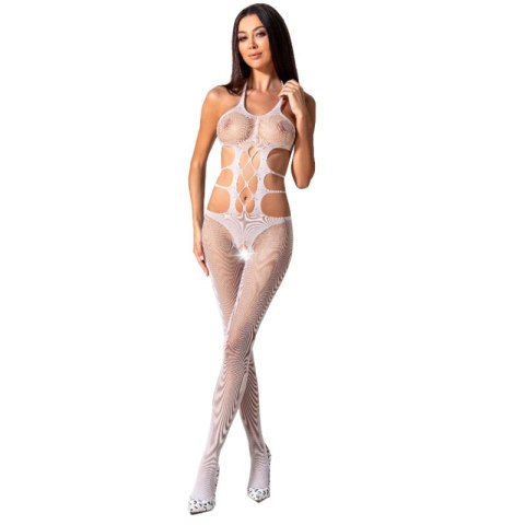 Passion BS084 Bodystocking biała z koronką, uniwersalny rozmiar