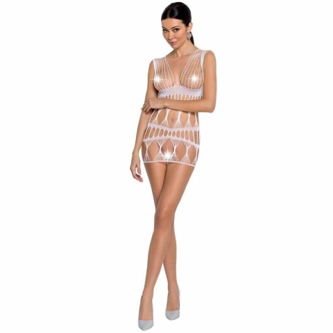 Passion BS089 Bodystocking kabaretka koronka biały uniwersalny