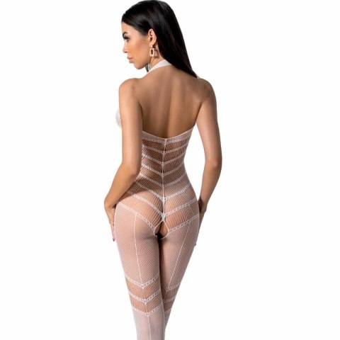 Passion BS100 Bodystocking Biały Uniwersalny - Elastyczna Siatka i Koronka