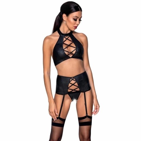 Passion Nancy Set L/XL - Komplet z ekoskory, 3-częściowy, czarny