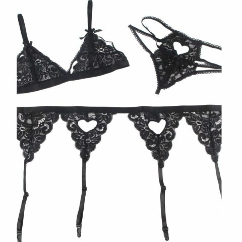 Subblime Lingerie Set L/XL - Komplet 3-częściowy Czarny Koronkowy