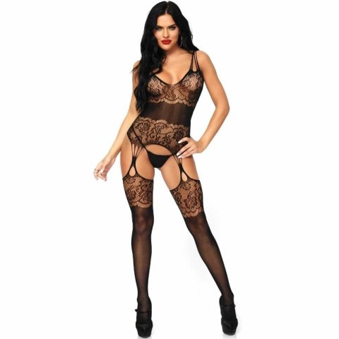 Leg Avenue Bodystocking z koronką rożowe paski duży rozmiar
