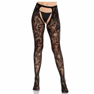 Leg Avenue Rose Lace pończochy z odkrytymi tyłami czarne koronkowe