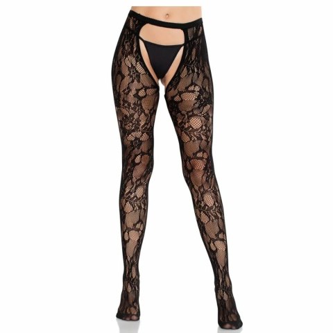 Leg Avenue Rose Lace pończochy z odkrytymi tyłami czarne koronkowe