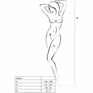 Passion BS020 Bodystocking damski biały, koronkowy, uniwersalny