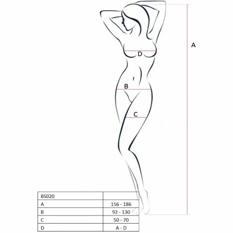 Passion BS020 Bodystocking damski biały, koronkowy, uniwersalny