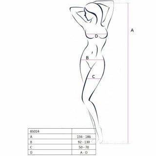 Passion BS024 Bodystocking kabaretka czarna, dekoracyjny haft, uniwersalny