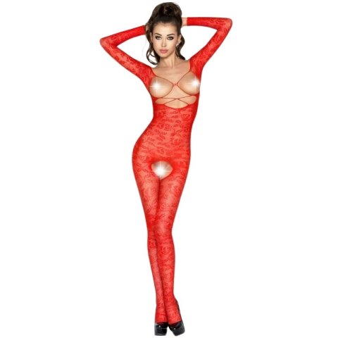 Passion BS031 Czerwone Bodystocking z Haftem, Jeden Rozmiar