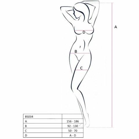 Passion BS034 Bodystocking biały, kabaretka, ozdobny haft, uniwersalny