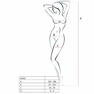 Passion BS045 Bodystocking kabaretka z haftem czarny uniwersalny