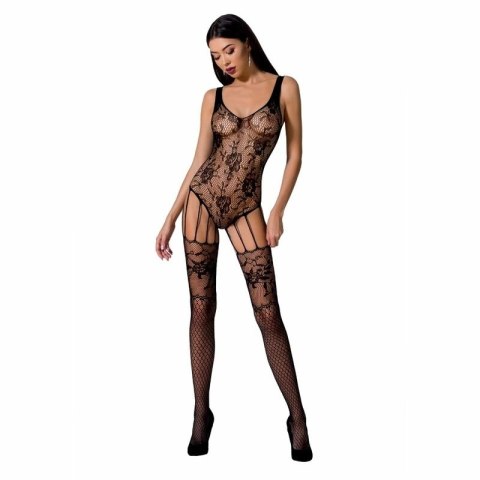 Passion BS074 Bodystocking koronkowy czarny uniwersalny rozmiar