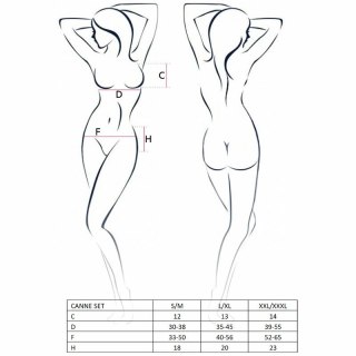 Passion Canne komplet damski czarny L/XL - biustonosz, stringi, pas