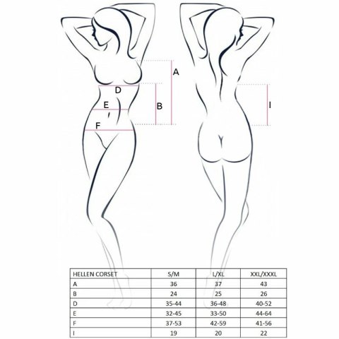 Passion Hellen gorset damski czarny L/XL z ozdobnymi stringami