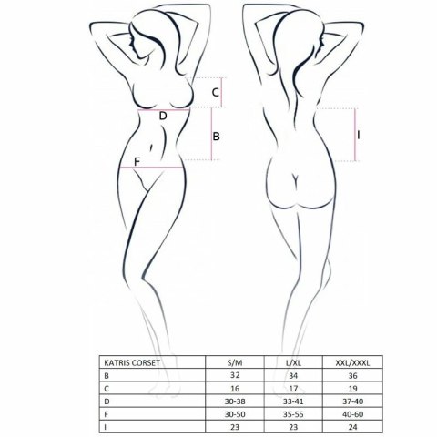 Passion Katriss Gorset damski czarny L/XL z dopasowanymi stringami