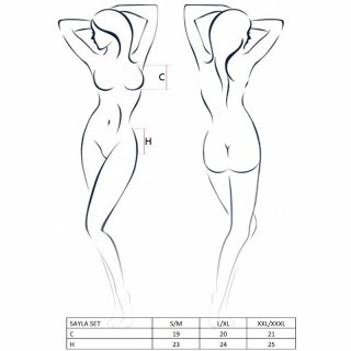 Passion Sayla komplet damski czarny S/M - top, stringi, pas do pończoch