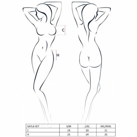 Passion Sayla komplet damski czarny S/M - top, stringi, pas do pończoch