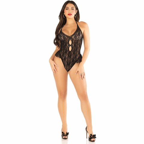 Leg Avenue Body z kokardą i falbankami czarne elastyczne One Size