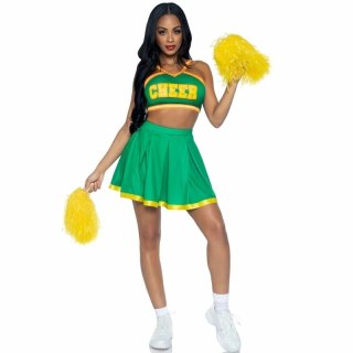Leg Avenue Cheerleader Kostium Zielony M/L - Top, Spodnica, Pompony