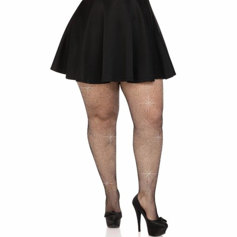 Leg Avenue Colby Plus Size pończochy kabaretki z kryształkami czarne