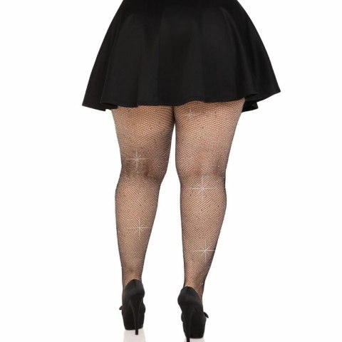 Leg Avenue Colby Plus Size pończochy kabaretki z kryształkami czarne