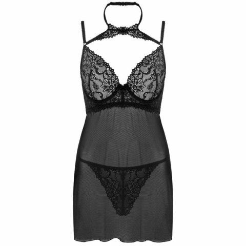 Livco Corsetti Binella - Czarny komplet babydoll z koronką i stringami