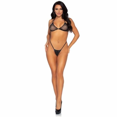 Leg Avenue Bikini Kabaretka z Kryształkami + Stringi S Czarny