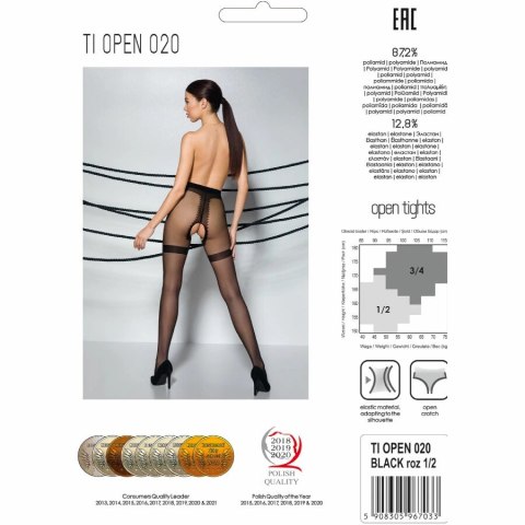 Passion TIOPEN 020 rajstopy damskie czarne 1/2 20 DEN dekoracyjne
