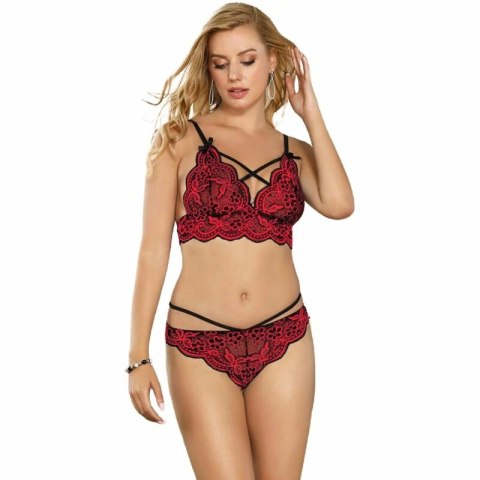 Subblime Lingerie Set L/XL - Koronkowy Top i Majtki, Czerń & Czerwień