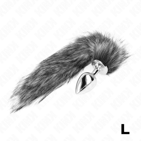 KINK Korek anatomiczny L z szarym syntetycznym ogonem 40 cm, silikon