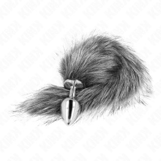 KINK Plug anatomiczny M 8x3,5 cm z szarym syntetycznym ogonem 40 cm