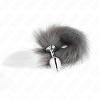 KINK Plug anatomiczny z ogonem syntetycznym M szaro-biały 8x3,5cm/40cm