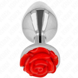 Kink Plug Metalowy z Ozdobą Czerwona Roża Rozmiar L 10,2 cm
