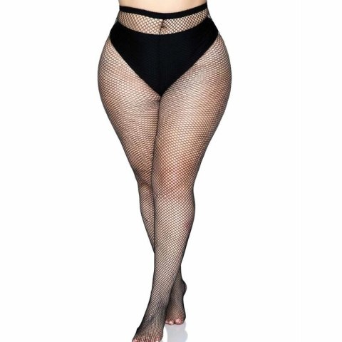 Leg Avenue Rajstopy kabaretki Plus Size z tylnym szwem czarne