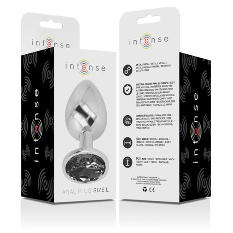 Intense Aluminium Plug L - Korek z czarnym szkłem, rozmiar L, metalowy
