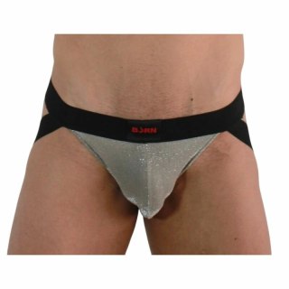 BURN Jockstrap 001 błyszczący beż/czarny L - designerski pas biodrowy