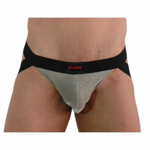 BURN Jockstrap 001 błyszczący beż/czarny L - designerski pas biodrowy