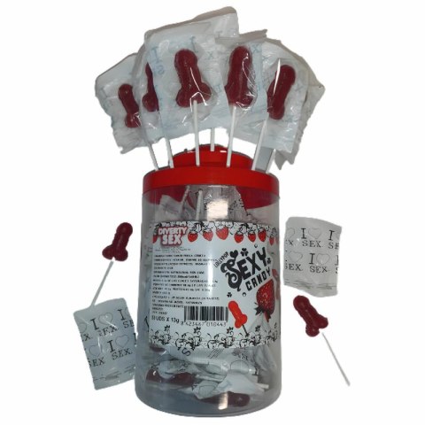 Diablo Picante Słoik 50 Lizakow Truskawkowo-Wiśniowych, Czerwonych, 5 cm