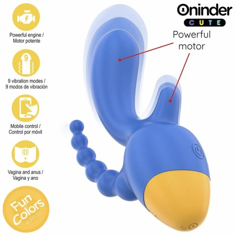 ONINDER Cute Triple Vibrator z Aplikacją - 9 Trybow, USB, Niebiesko-Żołty