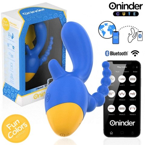 ONINDER Cute Triple Vibrator z Aplikacją - 9 Trybow, USB, Niebiesko-Żołty