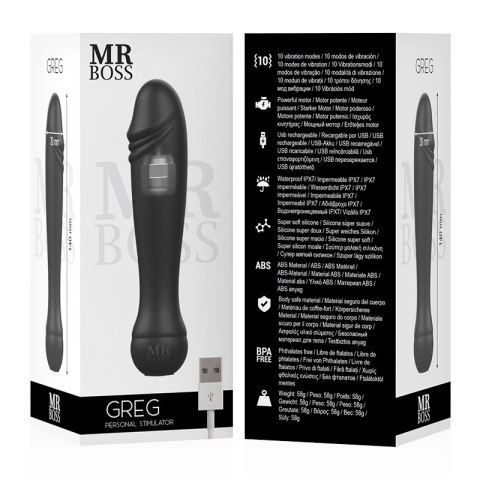 MR BOSS Greg - Stymulator osobisty, 10 trybow, silikon, USB, fioletowy