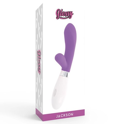 Glossy Jackson Violet - silikonowy masażer krolik, 10 trybow, 12 cm