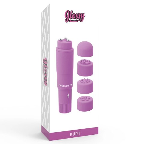 Glossy Kurt Mini Masażer Kieszonkowy Fioletowy 4 wymienne końcowki ABS