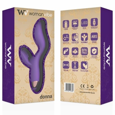 Womanvibe Donna - silikonowy model z dwoma silnikami, ładowany USB, liliowy