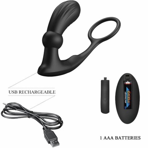 Pretty Love Warren czarny zestaw: pierścień intymny z aplikatorem i pilot