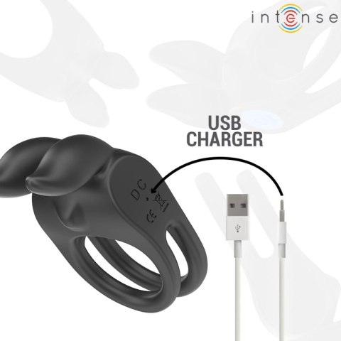 INTENSE SAM podwojny pierścień wibracyjny z pilotem, 10 trybow, czarny