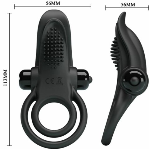 Pretty Love BI-210203 Podwojny pierścień wibrujący z silikonowym stymulatorem, czarny